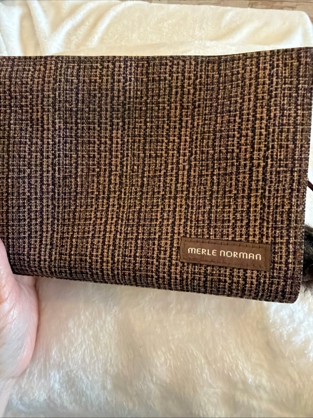 Merle Norman Brown Tweed Makeup Bag